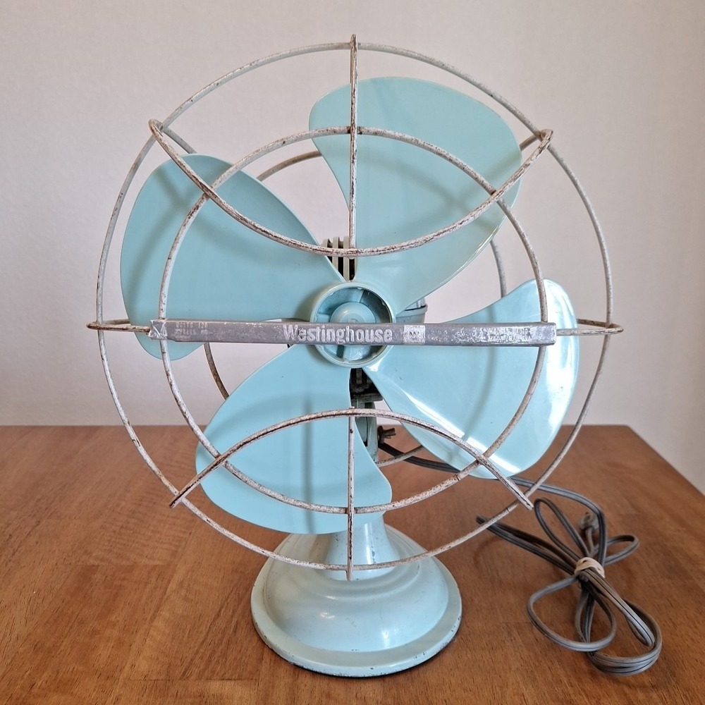 RARE Vintage Antique Westinghouse Desk Table Fan LIGHT BLUE Electric Working - Picture 3 of 14